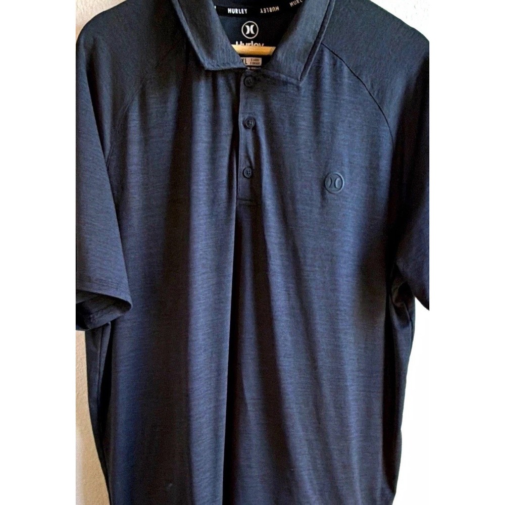 Hurley Men's Polo Shirt XL Gray Solid Short Sleeve Logo Polyester Elastane